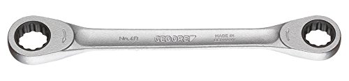 GEDORE 4 R 1/2x9/16AF Doppel-Ringratschenschlüssel, flache Ausführung mit dünnwandigen Ringen, UD-Profil, Rückschwenkwinkel 7°, für ratschendes Lösen oder Schnellanzug, glühend geschmiedet, 1/2x9/16' von GEDORE