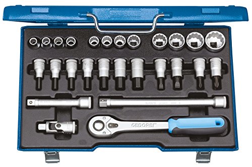 GEDORE Steckschlüsselsatz, Set 27tlg, 6-/12-kant, 1/2 Zoll, 10-30mm, Werkzeug, Knarre Umschalthebel, für KFZ, D19 IMU 10 von GEDORE