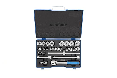 GEDORE Steckschlüsselsatz, Set 28tlg, 6-/12-kant, 1/2 Zoll, 10-36mm, Werkzeug, Knarre Umschalthebel, für KFZ, D19 VMU 10 von GEDORE