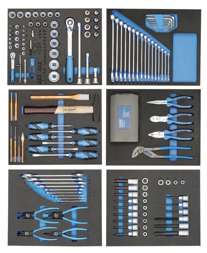 GEDORE Werkzeugsortiment 190-teilig in 6 Schaumstoffeinlagen für den Profi Schrauber/Heimwerker für Werkstattwagen/Werkzeugwagen von GEDORE