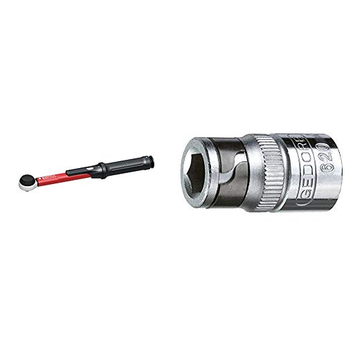 GEDORE red Drehmomentschlüssel für Links- und Rechtsgewinde, 1/4 Zoll, 5-25 Nm, Stahlrohr, Rot/Schwarz & Bit-Adapter für 1/4" Knarre, Einfacher Bit-Wechsel, Passgenauer Halt, Silber von GEDORE