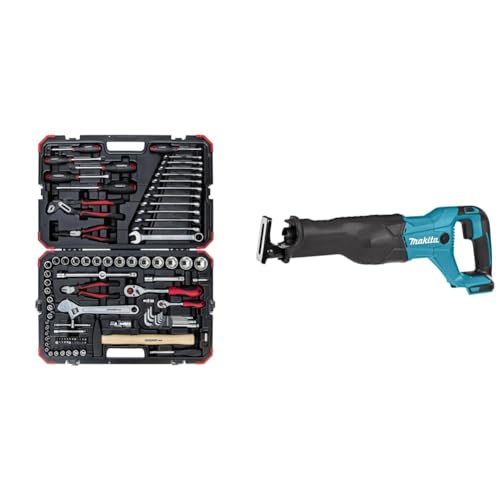 GEDORE red Steckschlüsselsatz, 100-teilig, Mit Umschaltknarre & Makita DJR186ZK Akku-Reciprosäge 18 V im Transportkoffer (ohne Akku, ohne Ladegerät), Türkis;schwarz, ohne Ladgerät im Transportkoffer von GEDORE
