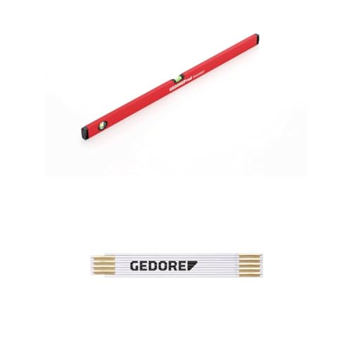 GEDORE red Wasserwaage 1000 mm, mit Vertikal- und Horizontal-Libelle + Holzgliedermaßstab 2000 mm von GEDORE