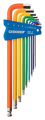GEDORE Winkelschraubendreher-Satz 9-teilig, für Innensechskantschrauben, farbig, mit Kugelkopf, SW 1,5-10 mm, H 42 CKEL-09 von GEDORE