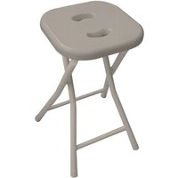 Gedy klappbarer Hocker aus Harz, Metall und Chrom mit helltaubengrauer Sitzfläche. von GEDY