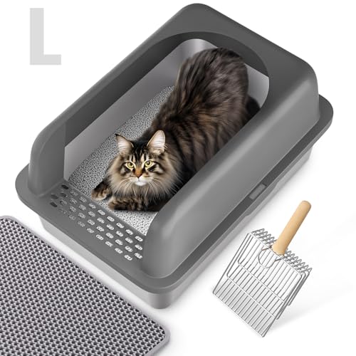 Katzenklo Edelstahl 51 x 36 x 30 cm Einfache Reinigen Cat Litter Box L Katzentoilette mit Katzenklo Schaufel und Matte von GEEBOBO