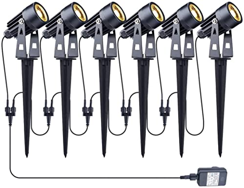GEEDIAR Gartenleuchte, 6 Stücke Gartenstrahler Warmweiß COB LED Gartenleuchten mit Erdspieß IP65 Wasserdicht LED Gartenstrahler mit Stecker für Außen Garten Rasen von GEEDIAR
