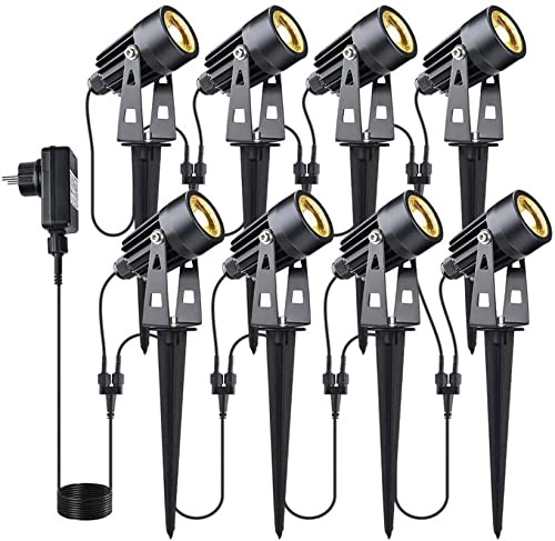 GEEDIAR Gartenleuchte, 8 Stücke Gartenstrahler Warmweiß COB LED Gartenleuchten mit Erdspieß IP65 Wasserdicht LED Gartenstrahler mit Stecker für Außen Garten Rasen von GEEDIAR