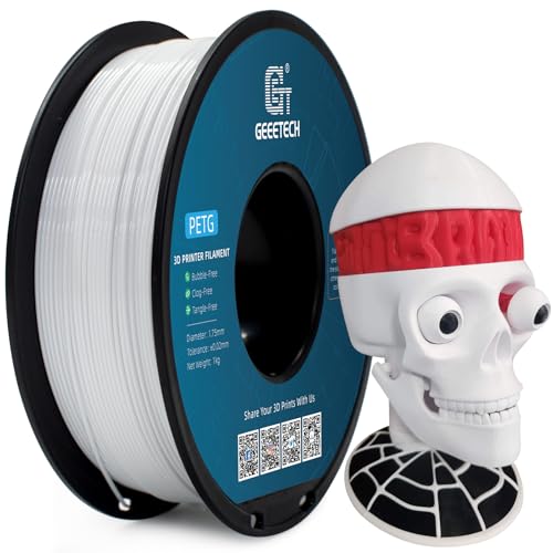 GEEETECH PETG Filament 1,75 mm, Weiß, 1 kg Spule für 3D-Drucker, Maßgenauigkeit +/- 0,02 mm von GEEETECH