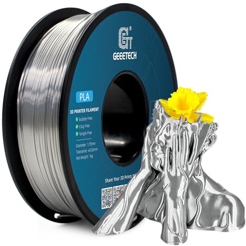 GEEETECH PLA Filament 1.75mm Silk Silber, 3d Drucker printer Filament PLA 1KG Spool, Silk Filament mit Seidige Druckoberfläche, Maßgenauigkeit +/-0.02 mm von GEEETECH