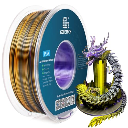 GEEETECH Tricolor Silk PLA Filament 1,75mm, 3D Drucker Filament 1KG/Spule, Silk Lila Gold Schwarz von GEEETECH