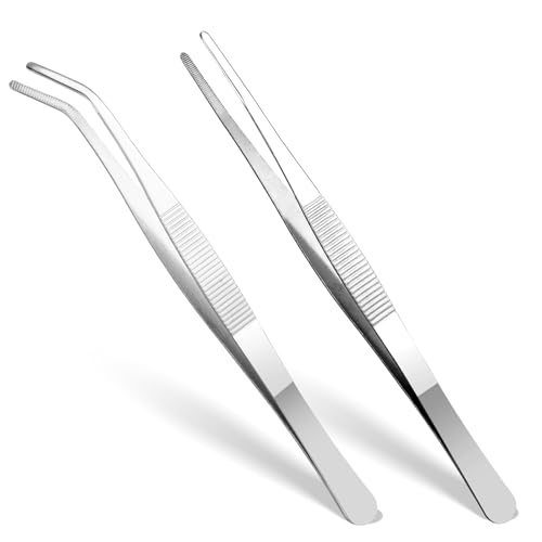 GEEHUA 2 Stück Gebogene Pinzette stumpfe Pinzette gerade Pinzette aus Edelstahl mit flacher Spitze und gebogenem Wellenschliff abgewinkelte Pinzetten für Elektronik Laborarbeiten Wassertiere (20cm) von GEEHUA
