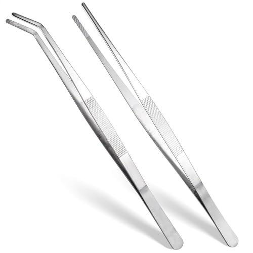GEEHUA 2 Stück Gebogene Pinzette stumpfe Pinzette gerade Pinzette aus Edelstahl mit flacher Spitze und gebogenem Wellenschliff abgewinkelte Pinzetten für Elektronik Laborarbeiten Wassertiere (30cm) von GEEHUA