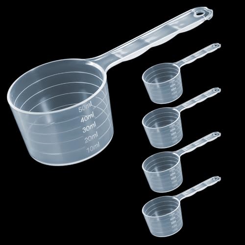 GEEHUA 5 Stück Messbecher Löffel, Messlöffel Gramm Dosierlöffel Transparent Scoop Löffel 50ml mit Skala 10ml, 20ml, 30ml, 40ml, 50ml Waschmittel Dosierhilfe Proteinpulver Kaffee Messlöffel von GEEHUA