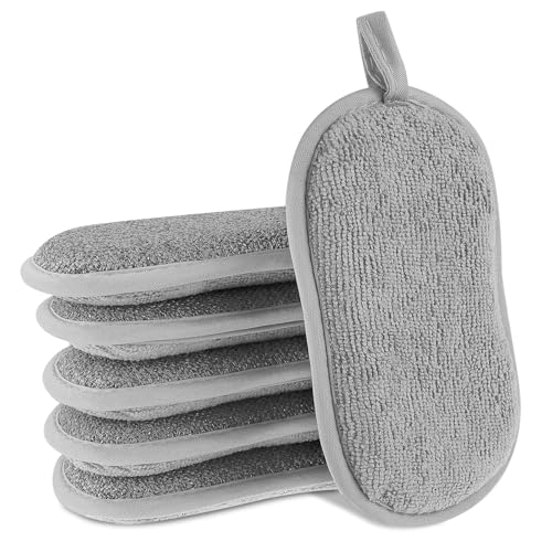GEEHUA 6 Pack Küche Spülschwamm, 15 x 8 cm Topfreiniger Küchenschwamm Scrub Schwamm, Nicht Kratzer Schrubber Mikrofaser Schwamm Geschirrtuch für Spüle Töpfe Arbeitsplatte(Grau) von GEEHUA