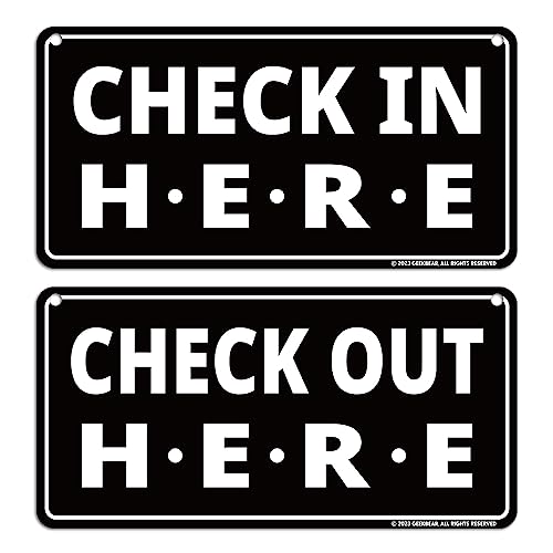 GEEKBEAR Check-In/Check-Out-Schild (Schwarz, 2er-Pack) – Von der Decke hängend – 30cm x 15cm (Black, 2 Pack) von GEEKBEAR