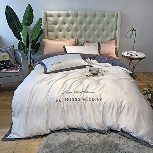 Bettwäsche 200x220 ,Sommer Seide Bett vierteilige Eis Seide seidig nordischen Stil nackt Schlaftuch Bettbezug 4 dreiteilige Set-Elfenbein weiß_1,5 m Bett (Bettbezug 200 * 230 cm Bettwäsche 245 * 250 von GEEKCOOK