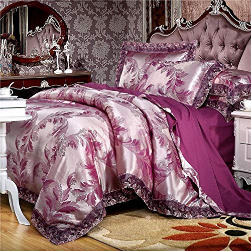 GEEKCOOK Bettwäsche 4 Stück,2020 Baumwolle Steppbezug Seide Modal Jacquard vierteiliger Anzug-Charme Lila_KÖNIG von GEEKCOOK