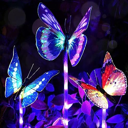 Schmetterling Solarlampen für Außen Garten Deko,3 Stück Schmetterling Solarleuchten Solar Garten Licht Farbe Ändern LED Licht Faseroptik Beleuchtung Draussen Partydekorationen von GEEKEO