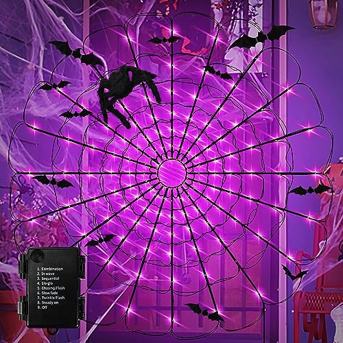 Halloween Spinnennetz Deko Outdoor Lichter - 80 LEDs Lila Lichter & 3 schwarzen Spinnen - 8 Modes Lichterketten Wasserdichte Halloween Horror Netzlichter Dekoration Innen Haushof Garten Tischdeko Halloween Spinnennetz Deko Outdoor Lichter - 80 LEDs Lila Lichter & 3 schwarzen Spinnen - 8 Modes Lichterketten Wasserdichte Halloween Horror Netzlichter Dekoration Innen Haushof Garten Tischdeko von GEEKEO