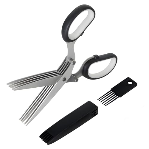 GEEKHOM Herb Scissors, Kitchen Herb Shears 5 Stainless Steel Blades Cutter Sharp Cooking Scissors with Safety Cover and Cleaning Comb for Chopping Chive Onion Cilantro Vegetables, Black GEEKHOM Herb Scissors, Kitchen Herb Shears 5 Stainless Steel Blades Cutter Sharp Cooking Scissors with Safety Cover and Cleaning Comb for Chopping Chive Onion Cilantro Vegetables, Black von GEEKHOM