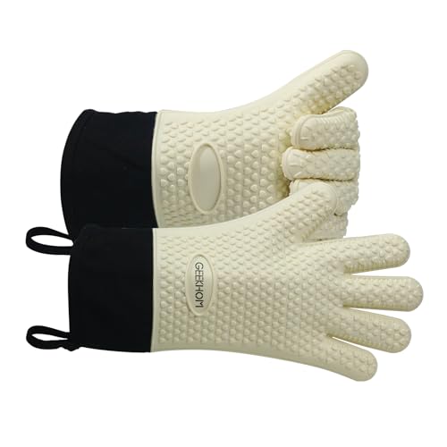 GEEKHOM Silikon Ofenhandschuhe Hitzebeständig BBQ Handschuhe Wasserdicht Küchenhandschuhe für Barbecue Grillen Weber Mikrowelle, Rutschfest Mit von GEEKHOM