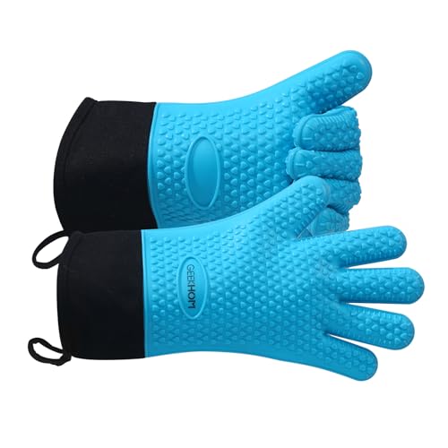 GEEKHOM Silikon Ofenhandschuhe Hitzebeständige Silikon Ofenhandschuhe BBQ Handschuhe Wasserdicht Küchenhandschuhe für Barbecue Grillen Weber Mikrowelle, rutschfeste Ofenhandschuhe mit Fingern, Aqua von GEEKHOM