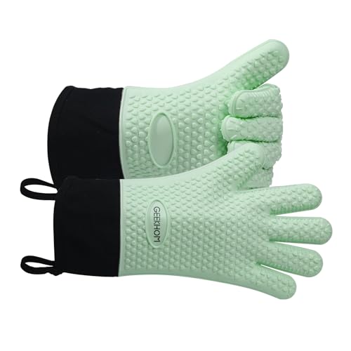 GEEKHOM Silikon Ofenhandschuhe Hitzebeständige Silikon Ofenhandschuhe BBQ Handschuhe Wasserdicht Küchenhandschuhe für Barbecue Grillen Weber Mikrowelle, rutschfeste Ofenhandschuhe mit Fingern, von GEEKHOM