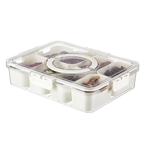 GEEKHOM Snackbox mit Fächern, Snackschale Serviertablett mit Deckel, 4 Fächern Geteiltes Snackteller Aufbewahrungsbox für Gewürzlagerbe Süßigkeiten Veggie Keks Nüsse Desserts Obst Snacks von GEEKHOM