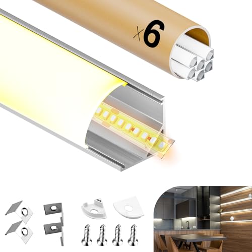 6 × LED-Eckprofil 2 m (insgesamt 12 m) Aluminiumprofile für LED-Streifen, LED-Profil in V-Form von 45°, max. LED-Streifen 10 mm - 15,8 x 15,8 mm (SL09, 6 x 2 m = 12 m) von GEEKLUX