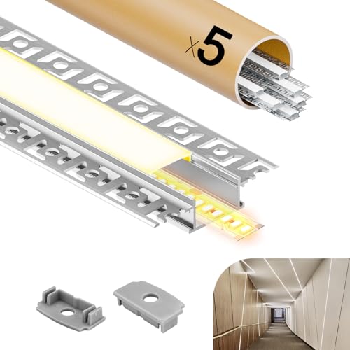 GEEKLUX 10 x LED Trockenbauprofil für led leiste 2 m (20 m), Led Profil für Stripes bis 25 mm Breite oder Zwei Stripes, led schiene Mit Halbtransparentem PC Diffusor, Maße: 64,2 x 13,8 mm von GEEKLUX