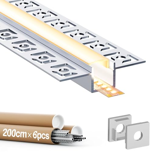GEEKLUX Alu Led Profil Trockenbau 6 Stück, Led Aluminium Profil 2m(55.5 * 14.9mm), Led Strip Aluschiene 2m und Led Kanalleiste mit Milchig Weiß Led Diffusor, Max Breite 12mm LED Strip von GEEKLUX