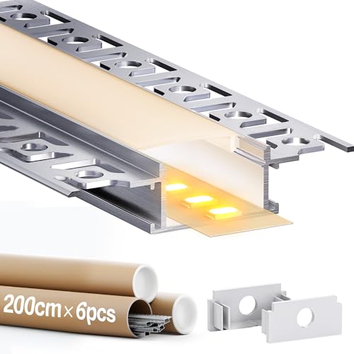GEEKLUX Alu LED Profil Trockenbau 6 Stück, Led Aluminium Profil 2m(64.2 * 13.8mm), led Strip Aluschiene 2m und led Kanalleiste mit Milchig Weiß Diffusor, Max Breite 20mm LED Strip von GEEKLUX