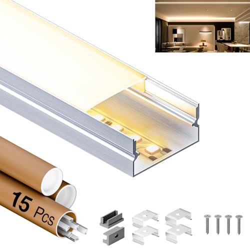 GEEKLUX LED Aluminium Profil 2 m für led Streifen/Leisten/Led Profil,Led light strip profile-U-19,7 X 10mm, 15 * 2M(Total 30M) von GEEKLUX