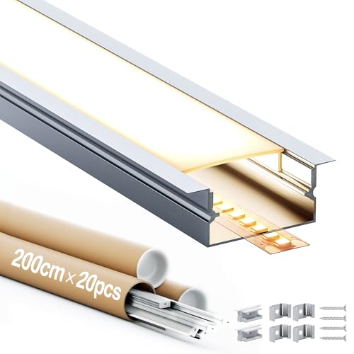 GEEKLUX Aluminium Profil 2m 20er Set, LED Schiene für Streifen bis 15mm, Kanal mit Diffusor, Endkappen, Montageclips und Schrauben, Perfekt für Möbel-, Decken- und Wandbeleuchtung GEEKLUX Aluminium Profil 2m 20er Set, LED Schiene für Streifen bis 15mm, Kanal mit Diffusor, Endkappen, Montageclips und Schrauben, Perfekt für Möbel-, Decken- und Wandbeleuchtung von GEEKLUX