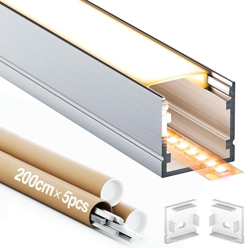 GEEKLUX LED Aluminium Profil 2m 5 Stück, Alu LED Profile mit PC-Abdeckung, LED Kanal und Diffusor, Passend für LED Streifen bis 15mm, Größe: 20 × 20mm (SL12, 2M 5Stück) von GEEKLUX
