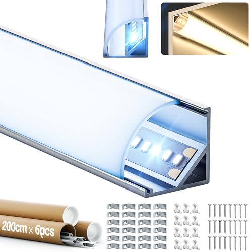 GEEKLUX LED Aluminium Profil 2m U Profil Aluminium, Led Trockenbauprofil für Led Streifen/Led Liste/led profil, with Milchig Weißer Abdeckung - Endkappen und Montageclips (6 x 2m_(12m)_WJ30_U) von GEEKLUX