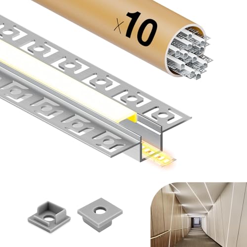 GEEKLUX LED Aluminium Profil Trockenbau für led Streifen 2 m x 10 Stück 20 m Größe 55,5 mm x 14,7 mm,Led Schiene Aluprofil und Led Diffusor für Perfektes Licht, mit Endkappen und Montageclips von GEEKLUX