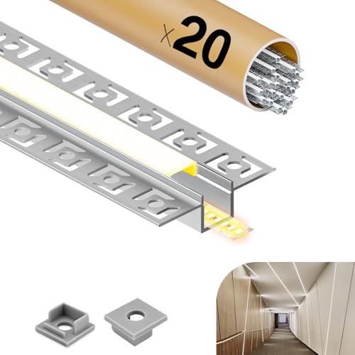 GEEKLUX LED Aluminium Profil Trockenbau für led Streifen 2 m x 20 Stück 40 m Größe 55,5 mm x 14,7 mm,Led Schiene aluprofil und LED Diffusor für Perfektes Licht, mit Endkappen und Montageclips von GEEKLUX