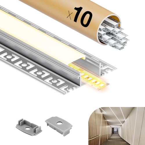 GEEKLUX LED-Aluminiumprofile, 10 x 2 m, LED-Profil für Gipsplatten, Aluminiumprofil für LED-Streifen, Diffusor, geeignet für LED-Streifen bis 20 mm (10 x 2 m (20 m)) von GEEKLUX