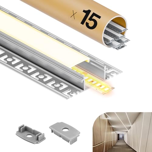 GEEKLUX LED-Aluminiumprofile, 15 x 2 m, LED-Profil für Gipsplatten, Aluminiumprofil für LED-Streifen, Diffusor, geeignet für LED-Streifen bis 20 mm (15 x 2 m (30 m)) von GEEKLUX
