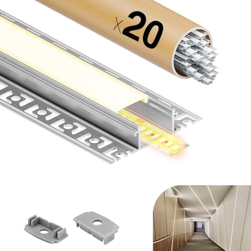 GEEKLUX LED-Aluminiumprofile, 20 x 2 m, LED-Profil für Gipsplatten, Aluminiumprofil für LED-Streifen, Diffusor, geeignet für LED-Streifen bis 20 mm (20 x 2 m (40 m)) von GEEKLUX