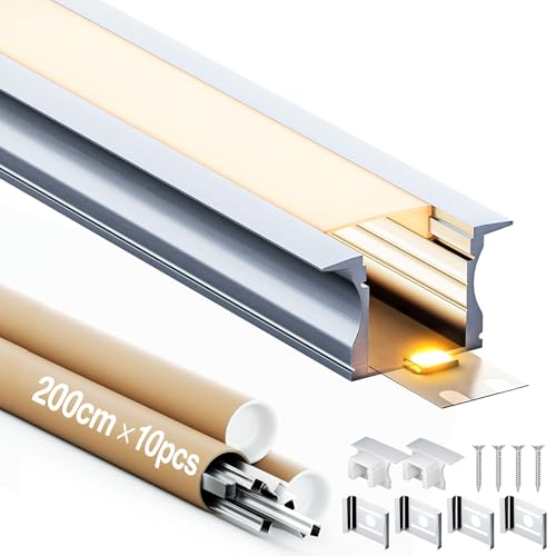 GEEKLUX LED Profil 2m 10 Stück, Alu LED Profile und Schiene, Aluminium Profil Weiß für Stripes/Streifen Bis 12 mm, Kanal mit Opalem Diffusor, Maße - 24.5 × 14.2mm (10 * 2M(Totale 20M)) von GEEKLUX
