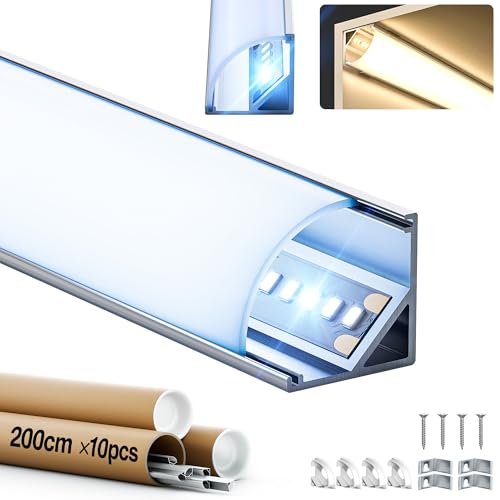 GEEKLUX Profile Alu pour Ruban LED angulaire 2 m x 10 (20 m) Profilé Aluminium V-Shape 45°, pour Bande Led jusqu'à 10 mm avec Diffuseur LED, Pour Plafond, Escalier, Coins - 15,8 x 15,8 mm von GEEKLUX