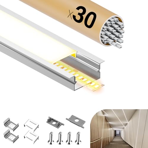 GEEKLUX Profilo Alluminio per Strisce LED 2m x 30 (60m Gesamt) U Profil LED per Strisce con Diffusore Opaco, Compatibile con Strisce LED fino a 15mm, con Accessori di Montaggio - 2000 x 36,7 x 10 mm von GEEKLUX