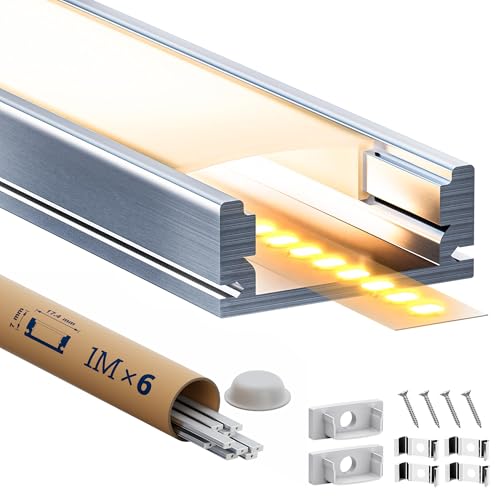 LED Aluminium Profil 1m 6 Stück, LED Strip Schiene/Kanal mit opalweißem Diffusor, Aluprofil für weiches/gleichmäßiges Licht, geeignet für led-Streifen bis 12 mm, Maße: 17,4 × 7 mm (SL05, 1M 6 Stück) von GEEKLUX