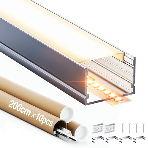 LED Aluminium Profil 2 m 10 Stück, LED Strip Profil aus Eloxiertem Aluminium, LED Kanal und LED Diffusor Leiste für Gleichmäßige Lichtverteilung, Passend für LED Streifen bis 25mm (SL14, 2M 10Stück) von GEEKLUX