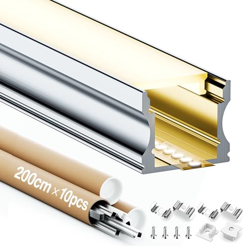 LED Aluminium Profil 2 m 15 Stück LED Kanal mit Opalem Diffusor für Streifen bis 12 mm, Maße 17.2 x 14.4 mm (10, LED Profil - 2 Meter) von GEEKLUX