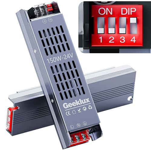 LED Netzteil Trafo 24v dimmbar 150W, Led Transformator 220 230 Volt AC auf 24 Volt DC,Led Treiber Kein Rauschen, Kein Flimmern, IP20 Kompakter Extrem Dünner von GEEKLUX
