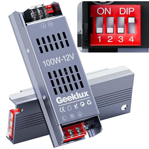 LED Netzteil Trafo 12v dimmbar 100W, Led Transformator 220 230 Volt AC auf 24 Volt DC,Led Treiber Kein Rauschen, Kein Flimmern, Super Wärmeableitung,Kompakter Extrem Dünner für Streifen Licht von GEEKLUX